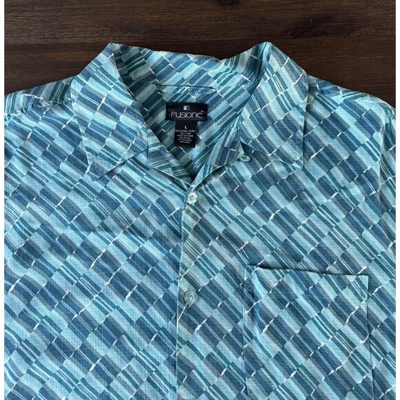 Fusione Shirt Mens Large Retro Geometric Silk Short Sleeve Button Camp - Picture 1 of 9